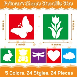 36pcs Large Mixed Stencil for Painting 8 Inches Flower Drawing Stencils for Kids Spring Chalk Washable Art Template Primary Animal Shape Template Toddlers Preschooler Large Stencil