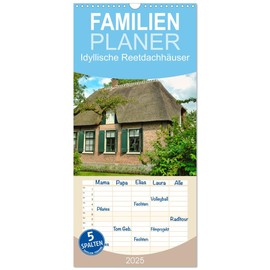 Familienplaner 2025 - Idyllische Reetdachhäuser mit 5 Spalten (Wandkalender, 21 cm x 45 cm), CALVENDO