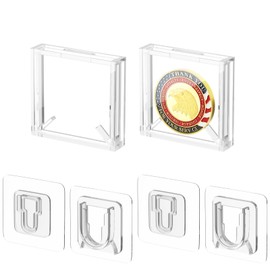 2 Pack Acrylic Challenge Coin Display Holder Case, Wall Mount Challenge Coin Holder for 1.5"-1.75", Military Coins Display Stand for Collectors, Clear Coin Display Box with Anti Fade Door for Badge