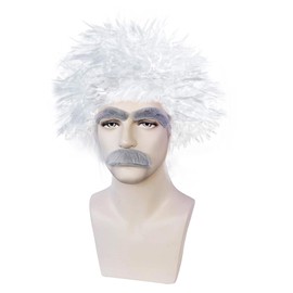 QUEENTAS White Wigs for Men Cosplay Wigs Synthetic Scientist Wig Scientist Physicist Costume