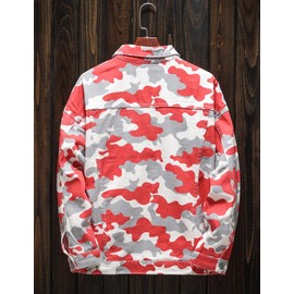 DSDZ Mens Military Camo Classic Trucker Jean Denim Jacket Coat Red M