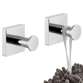 KOKOSIRI Robe Hooks for Bathroom Chrome Kitchen Hooks Hanging Hand Towels for Shower Bathroom Hardware Wall Mounted Stainless Steel 2 Pack, B1016CH-P2