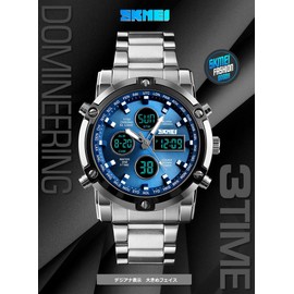 Men's Watch Digiana Watch Chronograph Business Casual Japanese Movement Aram Function Calendar Day Stopwatch Digiana Watch Luminous Light SS Strap 30M Waterproof Round Face with Band Adjustment Tool,