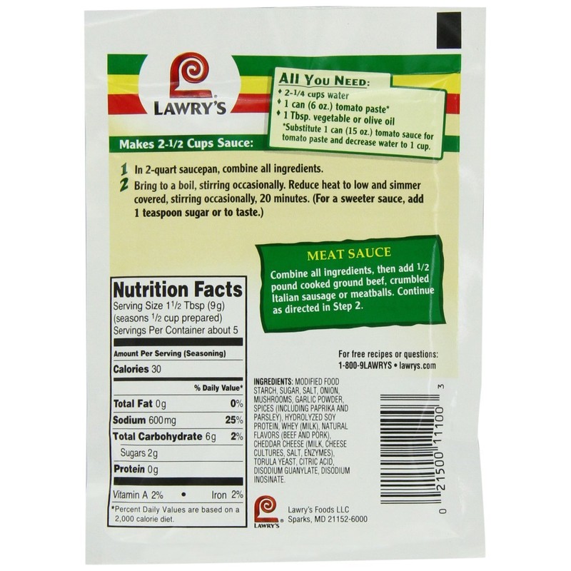 Lawry's Spaghetti Sauce Spice & Seasonings, Original Style, 1.5-Ounce Packets
