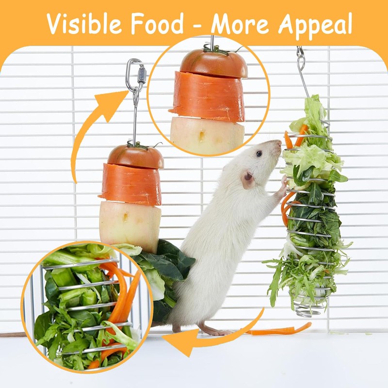 Amaezorx 2Pcs Stainless Steel Rat Foraging Toys, Hanging Rodent Enrichment