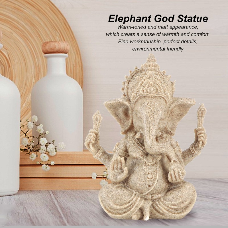 Sandstone Resin Indian Ganesha Elephant God Statue Fengshui Buddha Sculpture