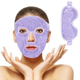 2PCS Máscaras de Hielo para Ojos y Cara, Mascarilla de Gel Facial Reutilizable, para Reducir Bolsas Bajo los Ojos, Ojeras, Cuidado de la Piel, Compresa Fria y Caliente (Morado)