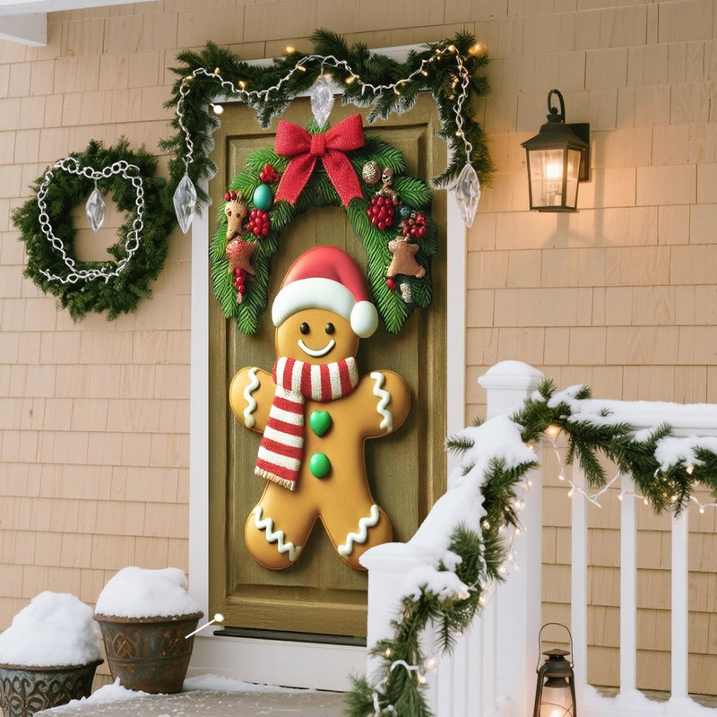 Nuxovilar Christmas Gingerbread Man Door Cover Banner 35x71 In Polyester