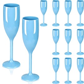 LEYIQU 12pcs Blue Champagne Flutes, Acrylic Champagne Glasses Plastic Goblets Wedding Toasting Shatterproof Reusable Champagne Flute for Weddings (12, BLUE)