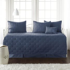 Southshore Fine Living, Inc. Twin Daybed Comforter Set, 6-Piece Twin Bedding Set with Daybed Cover, 3 Pillow Shams, Bed Skirt, Throw Pillow - Day Bed Quilt Set, Brickyard Dark Blue