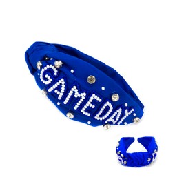 Miracle Collection Game Day Classic Cross Knotted Headband for Women and Girls. (BLUE WHITE)