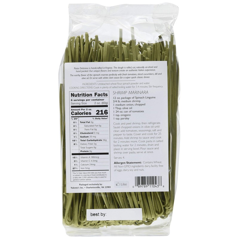 Pasta Deliziosa! Handcrafted Pasta, Spinach Linguine, 12 Ounce