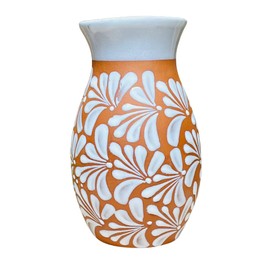White Natural Espiga Plumeado Florero Ovulo - Florero Barro - Mexican Home Décor - Clay Vase - Michoacán Clay Vase - Oval Clay Vase - Handmade vase - Hand painted Vase