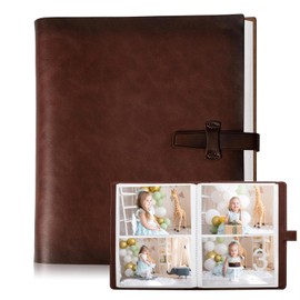 Vortalia Album, Large Capacity, Leather Cover, 3.9 x 5.9 inches (10 x 15 cm), Holds 50 Sheets, 100 Pages, 200 Photos, 30 Sheets, Kraft Paper, Photo Organizer, Children, Graduation Collection, Baby Photo Collection, Wedding, Birthday Gift