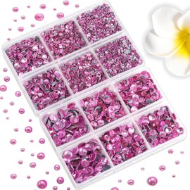 6736pcs Hotfix Rhinestones Flatback,Pink Rhinestones for Crafts Clothes Mixed 5 Sizes, Hotfix Crystals with Tweezers and Wax Pencil Kit, SS6-SS30,Dark Pink