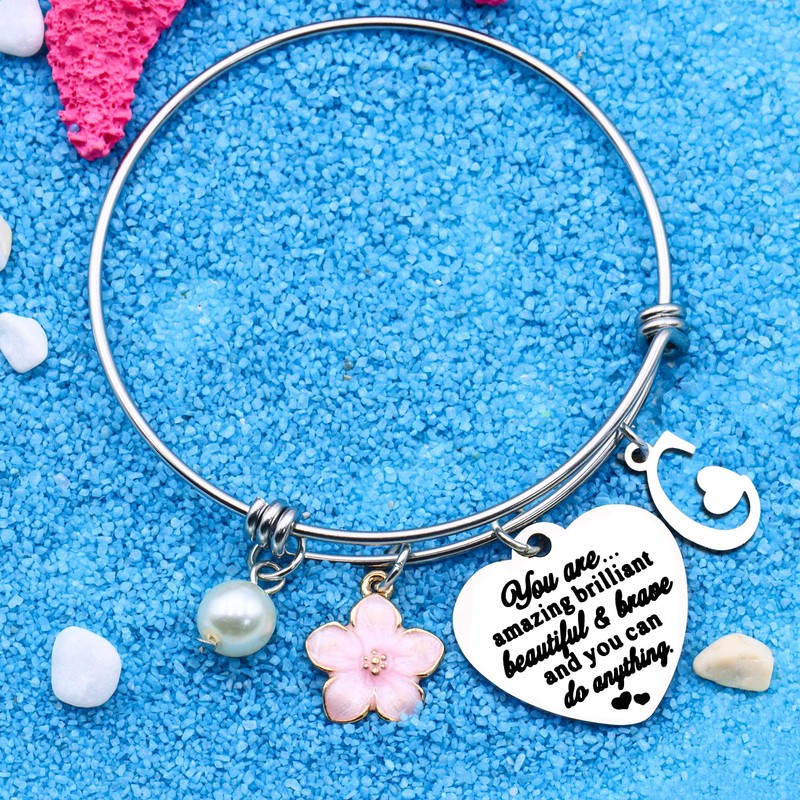 Inspirtional Bracelet Gift,Funny 26 Letter Initial A-Z Silver Heart Dangle