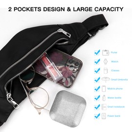 Bumbag Waist Bag,Waterproof 2 Zip Pockets Fanny Pack Running Waist Pack Bag Adjustable Belt Waistpacks for Men Women Outdoors, Sport, Hiking, Travel (Black)