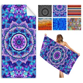 Invool Beach Towel, Extra Large 180x80cm Quick Dry Microfiber Towel for Adult, Lightweight Sand Free Towel, Perfect for Swimming, Travel, Camping, Gym, Yoga, Vacation (Mandala Purple)