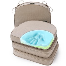 SUNROX Gel Memory Foam Chair Cushions, FadeShield Water-, Stain-Resistant Durable Reversible Seat Cushion Pads with Ties for Indoor/Outdoor Kitchen Dining Office, 19"x19", Set of 4, Husk Birch