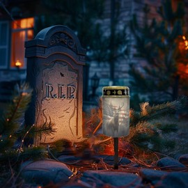 Poceacles Outdoor Lights Solar Powered Flameless Candle Cemetery Votive Candles Waterproof Outdoor Memorial Candle Solar Stake Lights 4th of July Patriotic Decoration, Deer American Flag Retro