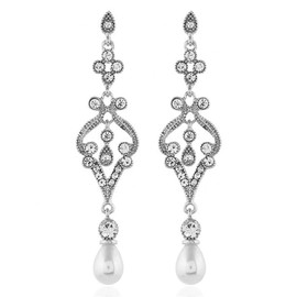 1920s Flapper Pearl Earrings Great Gatsby Pearl Tassel Earrings Vintage Cubic Zirconia Art Deco Dangle Earring for Women Wedding Party-B Style