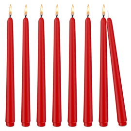 Decorative Taper Candles 10 Inch Pack of 8, Red Dripless Smokeless Candles, Unscented for Candle Holders and Home Decor, Christmas, Meditation, Patio, Table Decorations