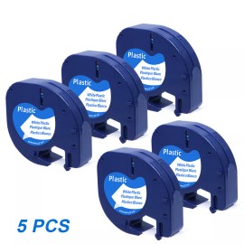DYMO 5PK Compatible Dymo LetraTag Refill 91331 Plastic White Label Tape 12mm LT-100H