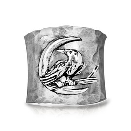 SWBRJ Crescent Moon Bird Wide Chunky Band Ring for Women,Retro Vintage S925 Sterling Silver Punk Biker Crow Ring,Thumb Index Full Finger Sugar Gothic Ring Jewelry (Ring_Bird, 9)