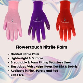 Generic Red Steer A369 Flowertouch Lawn & Garden Gloves, Nitrile Palm, Pink, Medium