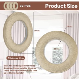 Kinsinder Pack of 32 Curtain Eyelet Rings, Curtains Eyelet Rings Curtain Rings Fabric Eyelets Inner Diameter 40 mm DIY Rings for Window Curtain Shower Curtain Door Curtain (Light Curry Matted)