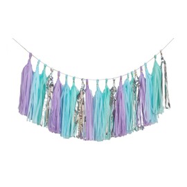 Shiny Tassel Garland Tissue Paper Tassel Banner,Table Decor,DIY Kits for Mermaid Party, Tassels Party Decoration,Pack of 20 - (Lavender/Light Blue/Mint/Silver)