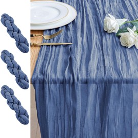 Xiomot - Camino de mesa de 3 piezas, gasa de 10 pies, color azul, bohemio, tela de queso, rústico, transparente, para boda, cumpleaños, novia, baby shower, decoración de fiesta