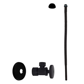 Westbrass A105K15-62 5/8" x 3/8" OD x 15" Corrugated Riser Line Kit with 1/4-Turn Round Handle Angle Supply Shut Off Valve for Faucet and Toilet, Matte Black