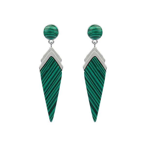 Franki Baker Art Deco Style Created Green Malachite & Sterling