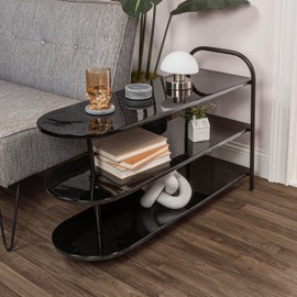 happimess SRK1001B Modern 24" 9-Pair 3-Tier Iron Curved Decker High End Table & Shoe Rack, Black, for Entryway, Hallway, Closet, Doorway, Bedroom