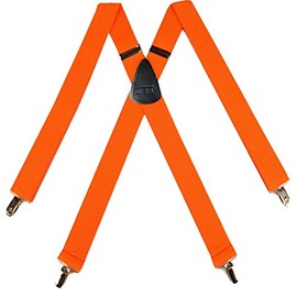 Buy Your Ties SUS-63-FORA - Solid Suspender for Men Made in USA X-Back Genuine Leather Trimmed clip end tuxedo suspenders - Neon Orange