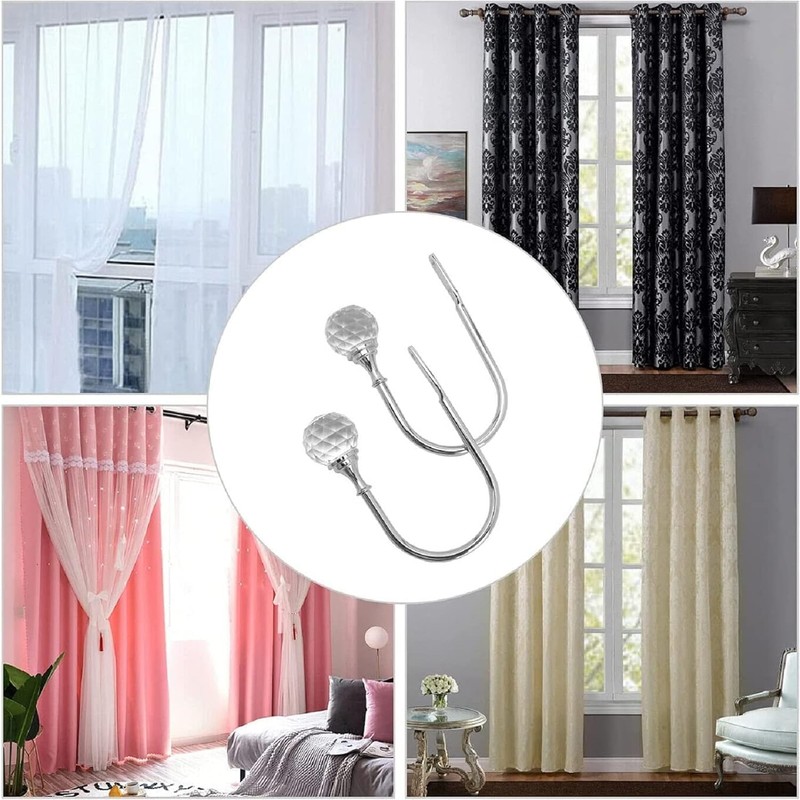 Westspark Crystal Curtain Holdbacks Silver, U Style Metal TieBacks for