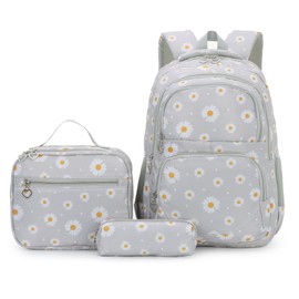 Freiesoldaten Flower Printed School Backpack Set with Lunch Bag Pencil Case for Teens Girls Boys 3 in 1 Water Resistant Travel Rucksack