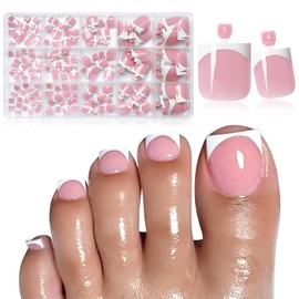 Lifextol 150PC Press on Toenails for Women Fake Toe Press on Nails French Tip Toe Nail Press ons with Sticky Tabs, 15 Size Fake Toenails Press ons Acrylic Toe Nail Tips Kit Pink Press on Toe Nails-C