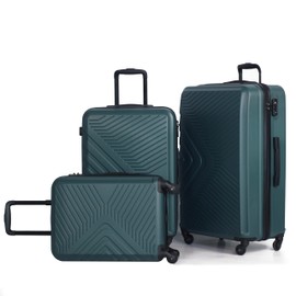 ROCKRAIN 3 Piece ABS Lightweight Luggage Set: 20/24/28 Inch Hard-Shell Suitcase with Spinner Wheels & TSA Lock - Dark Green Travel Luggage for Business & Vacation - Durable & Scratch-Resistant Design