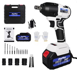 Rigogo 420Nm Electric Impact Wrench Cordless 21V 2 × 6.0Ah Batteries, Electric Wrench 1/2 Square Drive, 0-3200rpm Variable Speed Cordless Wrench Set with Socket Set 14-22mm, White