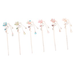 NOLITOY Retro Flower Hairpin 6pcs Girls Hair Stick Vintage Hairpin Chinese Hair Stick Hair Accessory Han Clothes Hairpin Cat's Eye Stones for Holiday Present Random