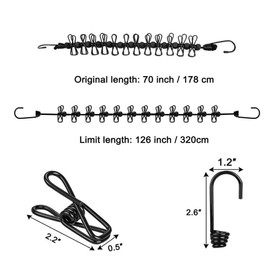 VENGABY 2 Pack Retractable Portable Washing Line, Elastic Clothesline Travel Camping Washing Line Rope with Pegs, for Indoor Laundry Drying Line, Outdoor Camping Accessories, 12 Wire Clips