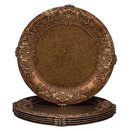 MAONAME 13" Antique Gold Charger Plates, Plate Chargers with Embossed Rim, Round Plastic Charger Plates for Wedding, Table Decor, Set of 6