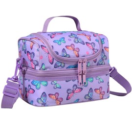 Lunch Bag for Girls,ChaseChic Insulated Lightweight Lunch Boxes for Kids Boys Dual Compartment Lunch Organizer Leak-Proof Cooler Bag with Detachable Adjustable Shoulder Strap,Purple Butterflies