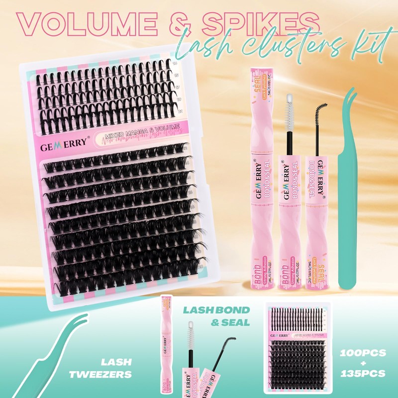 GEMERRY Wimpern Extensions Spikes DIY Cluster Wimpern D Curl Individuelle