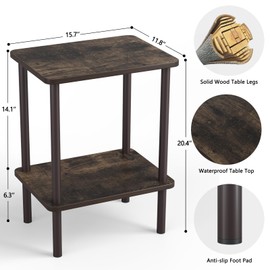 Apicizon 2 Tier End Table, Small Side Table with Solid Wood Legs, Boho Bedside Table with Storage Shelf, Nightstand for Small Spaces, Bedroom, Living Room, Entryway, Easy Assembly, Rustic Oak