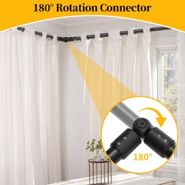 Creatyi 1 Inch Black Corner Curtain Rods, Heavy Duty 32-72 Inch, Supports 22 Pounds, Wall Mounted, Iron