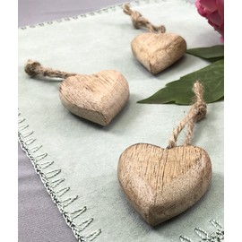 Set of 8 Wooden Heart Pendants 4 x 4.5 cm Solid Wood Hanging Decoration