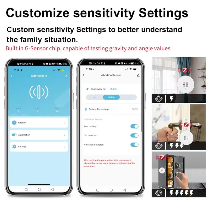Haozee Smart Vibration Sensor Alarm, Real Time Monitoring, Door Window